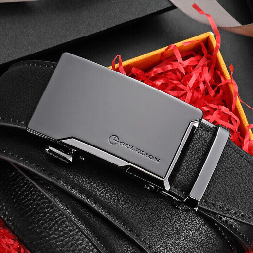 Goldlion Men's Belt Fashion Cowhide Belt Gift Box Casual Men's Business Automatic Buckle Trouser Belt FMPB82002-2191T110-120CM New Year's Gift for Dad, Husband and Boyfriend