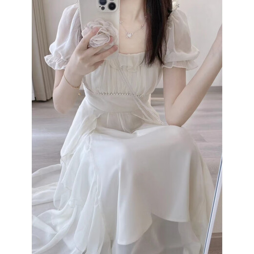 NY-RCE French White Fairy Kleid für Frauen im Sommer Neue Superfee Prinzessin Kleid sanftes Stil langer Rockkleid M [90-100jin [Jin gleich 0,5 kg]]