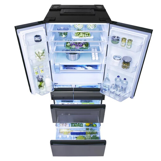 Panasonic NR-F673WX-X5 659 litres Réfrigérateur multi-portes importé d'origine au Japon, fabrication automatique de glace automatique refroidie par l'air, stérilisation nanoyi x et nettoyage des odeurs, panneau de verre miroir Agate Black