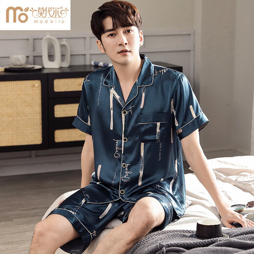 Modal pajamas men's summer ice silk 2024 new short-sleeved shorts home clothes summer thin set M5009 XXL [recommended 160-180Jin [Jin equals 0.5 kg]]