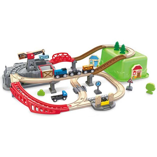 Hape Germany hape train track toys children's train wooden building blocks plugged track set Children's Day gifts Train track cart transportation storage set E3764