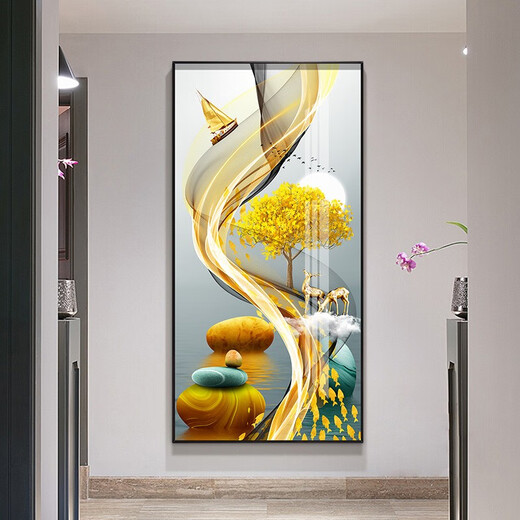 Xiaolulin porch decorative painting modern simple vertical version abstract hanging painting sofa background wall mural corridor crystal porcelain painting 3-Lulu Gaosheng 11154 Tempered crystal porcelain 110*220 cool black-customized