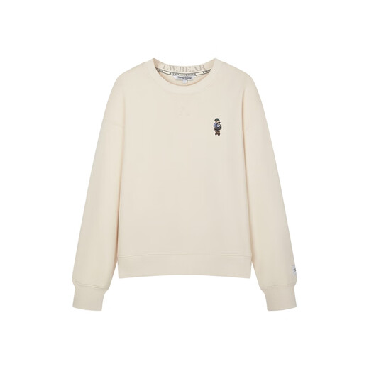 Teenie Weenie bear autumn simple round neck pullover sweatshirt college style short top casual fashion women milk white M (165)