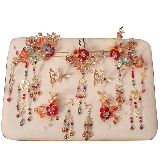 DL 1998 Xiuhe clothing headwear Xiuhe female bride Xiuhe 2025 new new Chinese style bridal autumn and winter horse face red jade 8-piece set + ear clip