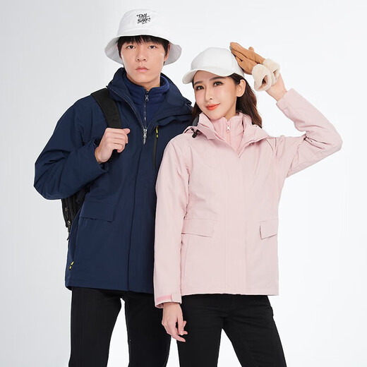 BRELRMON韩版冲锋衣女男防风户外防寒三合一保暖可拆卸滑雪登山服夹克外套 HS12805曜石黑-男 M