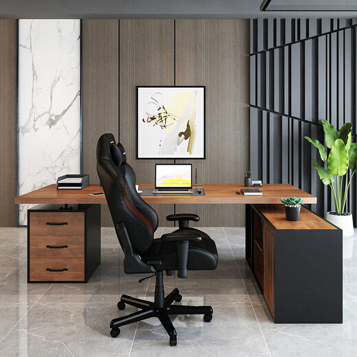 Mugongmuyu LOFT Nordic executive desk solid wood boss desk president desk industrial style office manager computer office desk 180*80*75cm with side cabinet