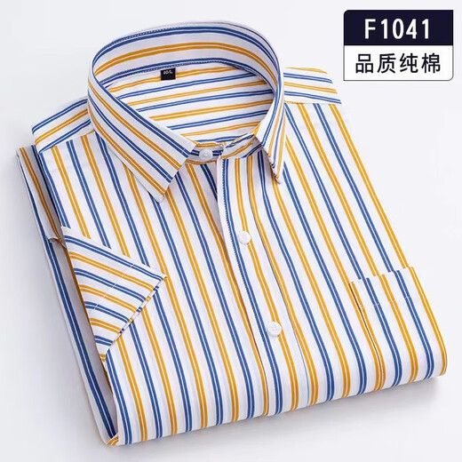 Yunting-Kurzärmel-Hemd Herren Pure Cotton Casual Business Plaid-Hemd ohne bügeln, ohne mit mittleren und jungen gestreiften Hemd zu bügeln.