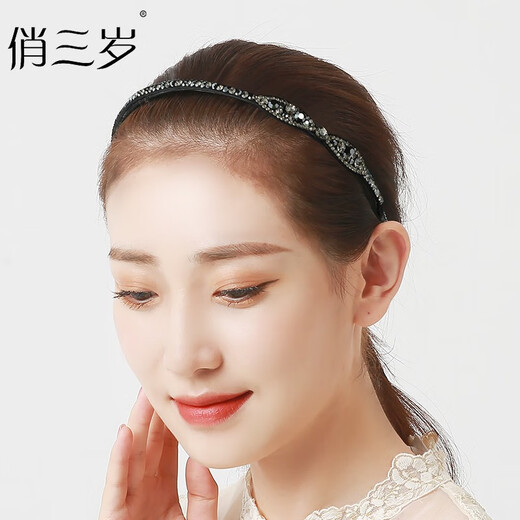 Pretty three-year-old hairband for women with teeth, non-slip headband, rhinestones, elegant pressed hair accessories, face wash headband, adult hairpin, champagne color