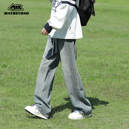 MAYBEYOND jeans men's autumn and winter American high street fashion brand wide-legged loose straight pants men's MA59 blue L