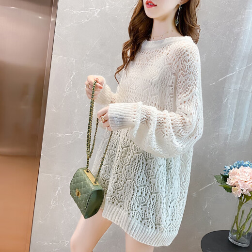 JIAYE hollow sweater women's thin loose autumn 2020 sweater net sweater blouse top off-white XL