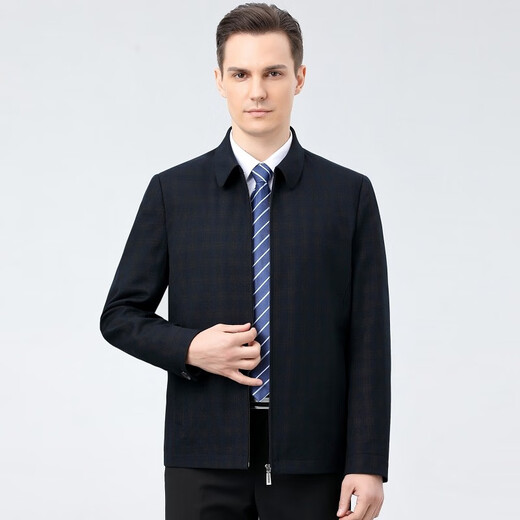 Anislun noble light luxury brand wool jacket men's jacket lapel solid color non-iron breathable comfortable middle-aged business casual jacket thick loose large size wool top men 2285 blue size 185/XXL