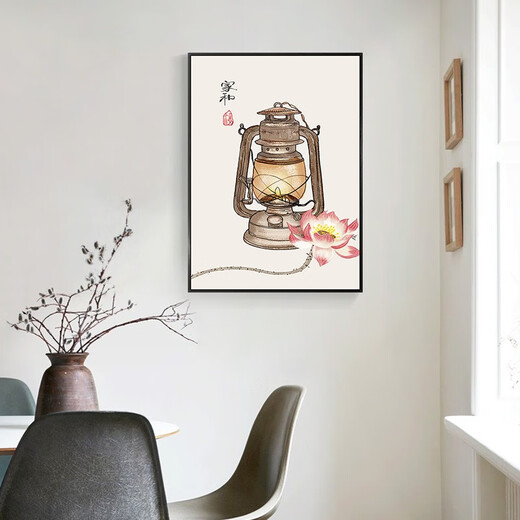 摩琥新中式餐厅装饰画现代简约艺术花瓶竖版挂画饭厅厨房画过道走廊画 禅意祝福-6627 镜面晶瓷60*80炫酷黑框