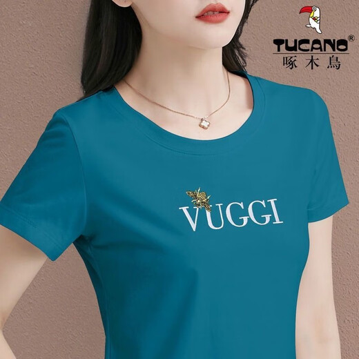 Camiseta de algodón de algodón de color sólido para mujeres de Woodpecker Woodpecker Camiseta Top Top Summer Fashion Top 826# Royal Blue M Sugeries (85-100Jin [Jin equivale a 0.5 kg])