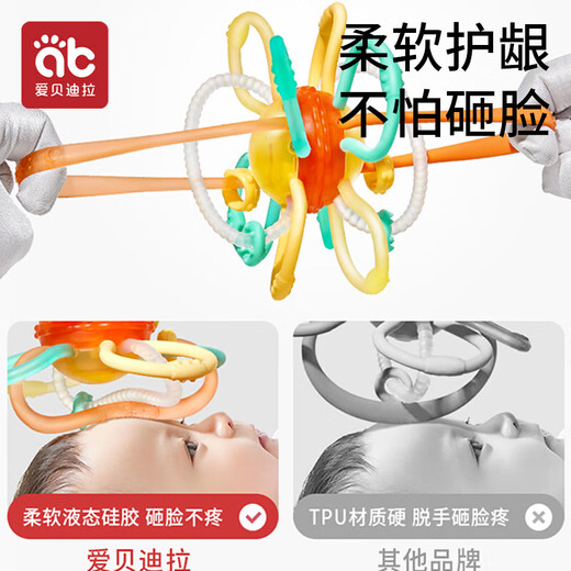 Aibedila Manhattan hand ball baby silicone chewable teether baby soothing toy baby silicone baby oral period Balland Galaxy comes with anti-lost chain