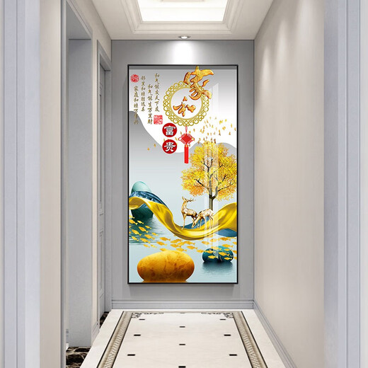 莫画泸林现代简约玄关装饰画正对门壁画走廊尽头挂画轻奢麋鹿过道入户门画 9-家和富贵12149 镜面晶瓷80*160炫酷黑