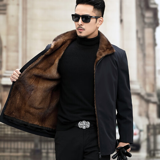 Hengyuan Xiangpai overcomes men's mink coat, full mink coat, nickel coat, large size, middle-aged and elderly thickened fur one-piece fur men's clothing, brown mink liner 2XL 131-140Jin Jin is equal to 0.5 kg