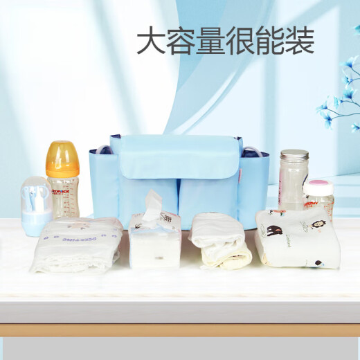 Vironicr婴儿车挂包宝宝推车挂包挂袋大容量推车包BB车杂物收纳袋 升级款天空蓝送背带