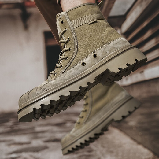 Jeep Martin bottise le printemps et l'automne masculin Nouvelle toile respirante britannique bottes de travail occasionnelles High-top War Boots War Boots Khaki (Code sportif) 42