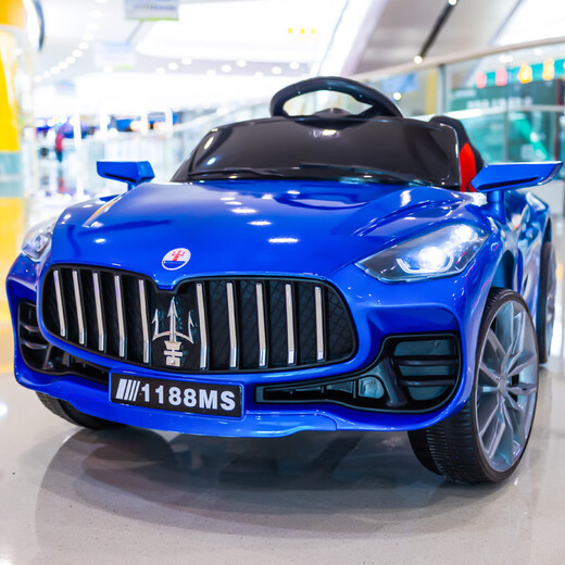 Xiaogazi Maserati children's electric car remote control toy car can seat double children's stroller with remote control electric car, painted blue, dual drive + leather seat