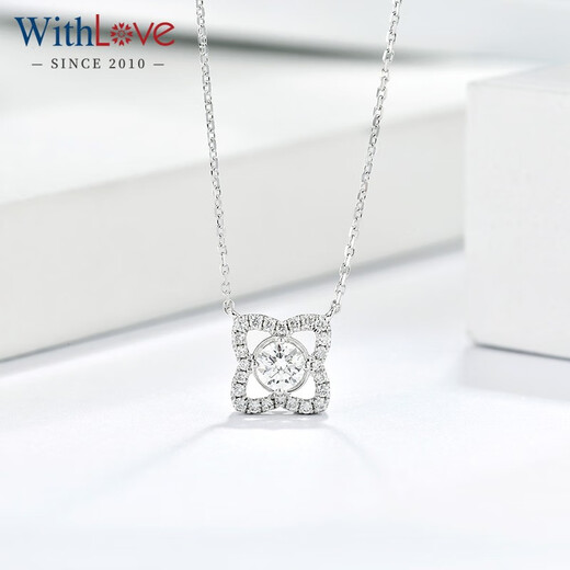 WithLove white 18K gold main diamond 30 points lotus pendant group set diamond necklace GIA real diamond gift for girlfriend, main diamond 30 points/G color/SI1 secondary diamond 15 points white 18K gold/spot