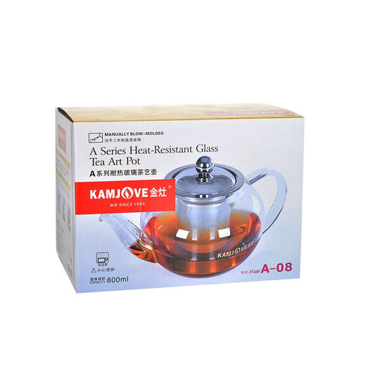 KAMJOVE glass teapot high temperature resistant 304 stainless steel filter flower teapot elegant cup teapot simple tea art pot A-08 800ml