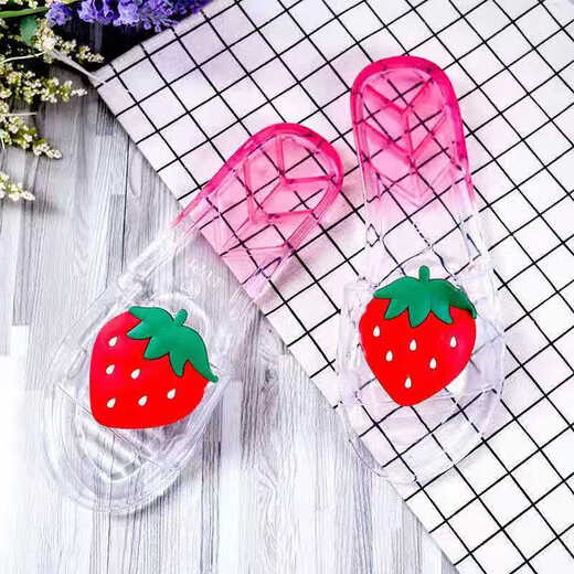Dwayne Personalisierte Kristall Sommer Mode Frucht Eltern-Kind-Hausschuhe Hausschuhe Hausschuhe rutschen transparente koreanische Version außerhalb weicher Boden Strandsandalen für Frauen 688 Erdbeer niedliche Kaninchen Frauenschuhe Größe 37 Größe 23,5 cm in der Länge