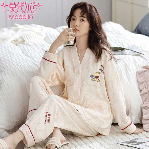 Modal 100% reiner Baumwollpyjamas für Frauen im Frühjahr und Herbst Dünne langärmelige Strickjacke Casual Lose Cotton Home Clothing Set SY-6210 L (geeignet für 100-120jin [Jin ist gleich 0,5 kg])