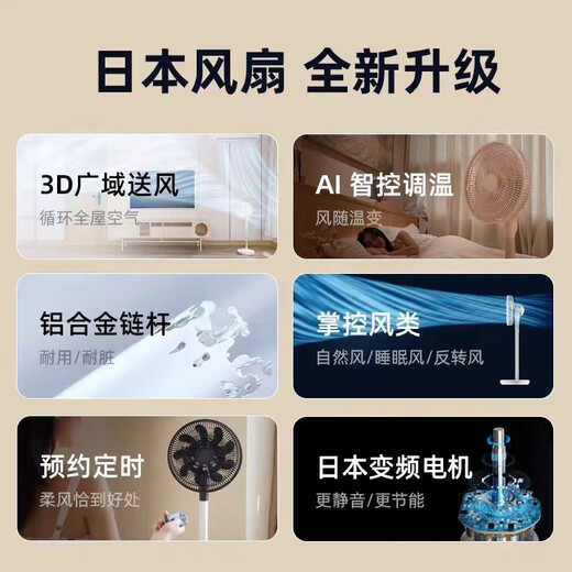 Sezze Japanese air circulation fan electric fan household floor fan smart desk fan DC variable frequency timing desktop fan remote control energy-saving light turbine convection ventilation fan Y-288BK (PLUS)