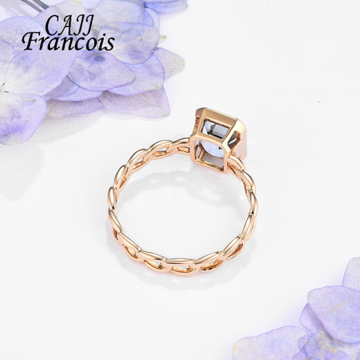 CAJJ Francois 1.38 carat aquamarine ring small sugar cube natural jewelry colored gemstone ring for women 18k gold inlaid with gemstones No. 14