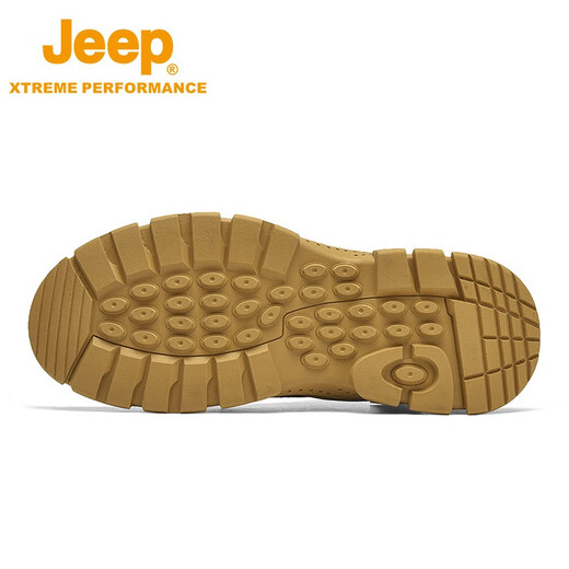 Jeep吉普男靴轻便户外秋冬季高帮马丁靴男女情侣款防滑加绒徒步登山鞋 驼色（女款-运动码）单层 37