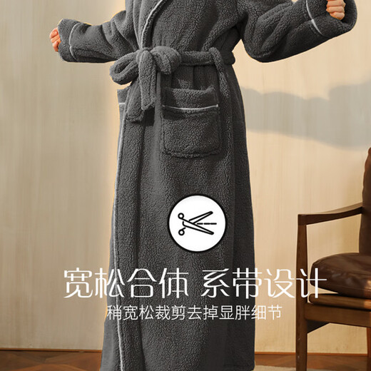 Bo Naling Nightgown Men's Bathrobe Men's Winter Plus Velvet Thickened Long Pajamas Coral Velvet Style Bathrobe Plus Size Large Size Light Luxury Warmth Men's Bathrobe Black Gray XL