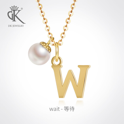 DK18k gold necklace AU750 color gold letter clavicle chain Japanese Akoya pearl necklace Valentine's Day birthday gift Japanese Akoya pearl letter pendant Letter W