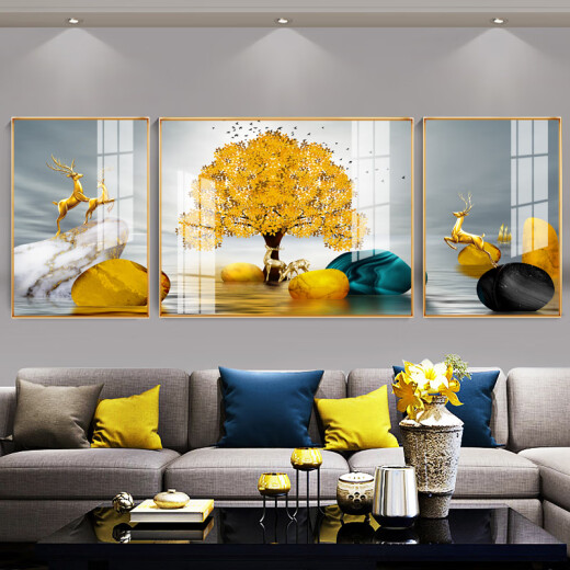 Yihua Crystal Porcelain Painting Living Room Decorative Painting Free of Punch Modern Simple Sofa Background Wall Restaurant Hanging Painting Crystal Porcelain Diamond Porch Painting Nordic Abstract Bedroom Bedside Painting Framed Painting Mural Backing A [Crystal Porcelain Painting] (Both Sides 40*60+, Middle 80*60)cm brushed bright titanium frame