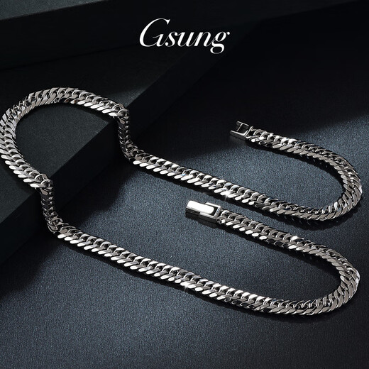 GsunG platinum necklace men's atmospheric PT950 double set horsewhip chain Xiping chain platinum men's necklace Cuban clasp chain about 60 grams customized priced by the gram