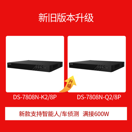 HIKVISION Hikvision Netzwerküberwachung, Festplatten-Videorecorder, 8-Wege-2-Bay-PoE-Netzwerkkabel, Netzteil, NVR, H.265-Kodierung, DS-7808N-Q2/8P