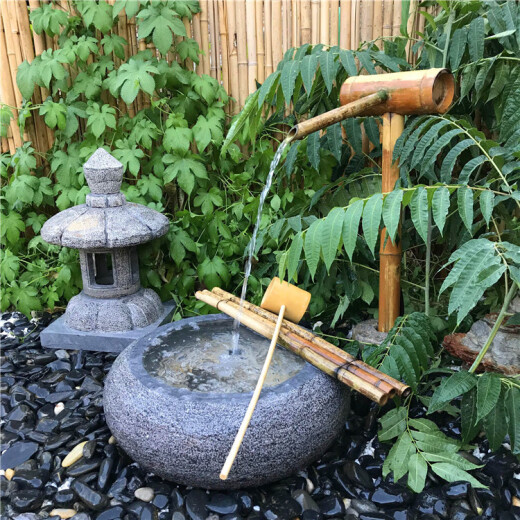 FGHGF Japanese garden bamboo flowing water ornaments, bamboo decoration, fish tank, stone trough, stone bowl, circulating water, bamboo water flow device, frightening deer flowing water, height 70cm (leave message stone bowl height)