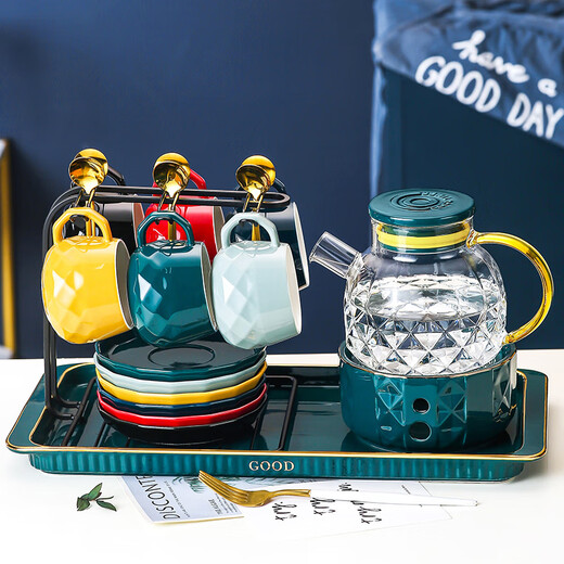 Qipai Nordic Water Cup Tea Cup Set Home Hospitality Cup European Coffee Cup Complete Set Home Ceramic Water Set Tea Set Afternoon Tea Tea Set 416 Gift Box