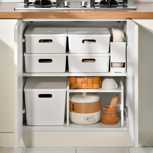 Bailu debris storage basket storage box student dormitory desktop plastic cosmetic storage box with lid kitchen finishing box low storage box (with lid)
