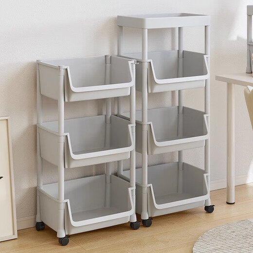 Nifeng storage rack trolley for schoolbags movable bookshelf with wheels small bookcase floor-standing desk storage rack under the desk 2-layer white open version with pulley + hook