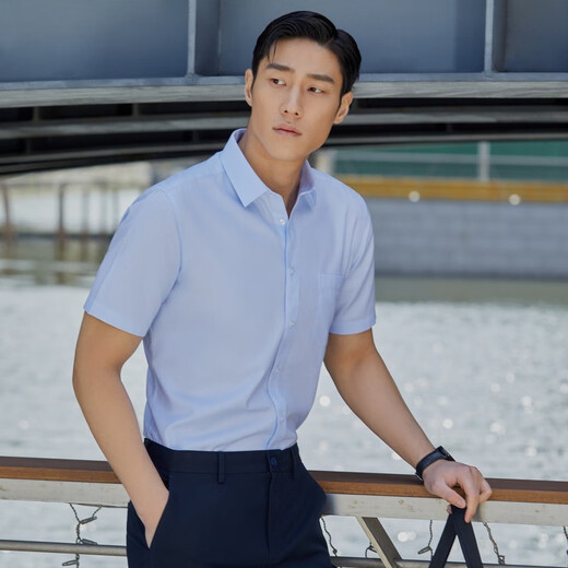 YOUNGOR short-sleeved shirt men's DP iron-free shirt cotton fabric comfortable breathable flat anti-wrinkle easy to care VSDP170011IFA light blue 40
