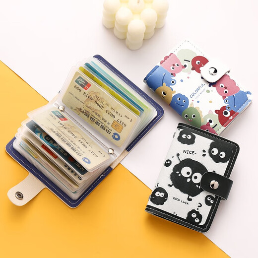 Maiweini Trendy Kartenbeutel Cartoon Nette Persönlichkeit Multi-Kartenposition Ultra-dünn Anti-Demagnetisierung kleiner Bankkartenhalter Student ID Ordner Buntes Monster [20 Karten + 2 ID-Karten] 22 Teile