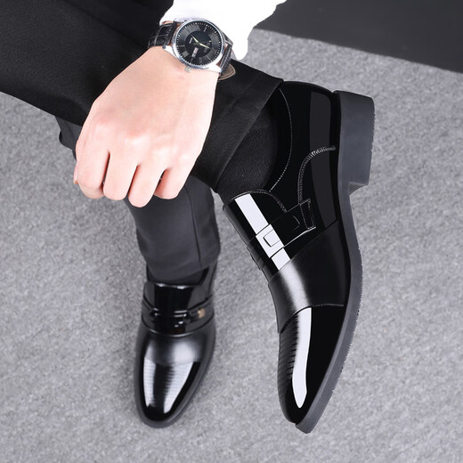 Spider King (SPIDER KING) leather shoes men's cowhide men's shoes business casual formal wear pointed toe height-enhancing men's wedding shoes letters Z677 black (high-enhancing style) 40
