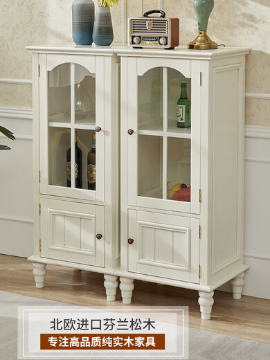 Poetic wood language solid wood American wine cabinet living room decorative side cabinet against the wall red wine cabinet home light luxury glass small wine cabinet integrated against the wall walnut color tall wine cabinet left door opening thickened glass single door