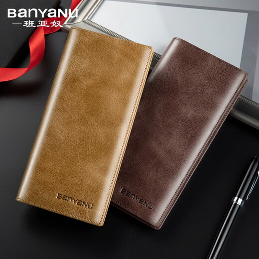 Billetera banyannu cuero larga para hombres de cuero de hombre gran capacidad antirrobo billetera nueva billetera de cuero retro simple con cremallera de color caqui color-ultra (cepillo antirrobo)