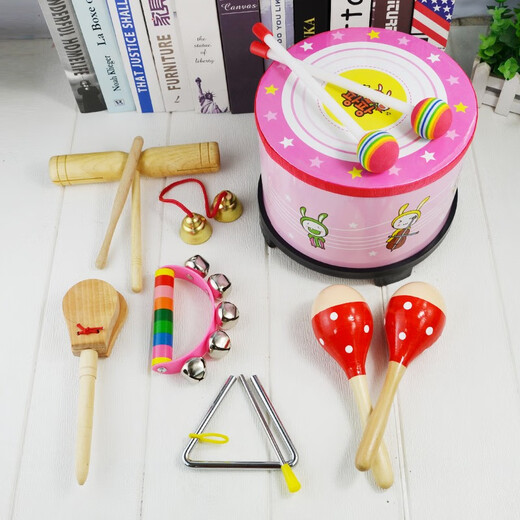 
Net Tong Qibei Children's Drum Toy Double-sided Drum Soldier Drummer Clapping Drummer Kinder Orff Percussion Instrument Kindergarten Baby Small Drum Large Snake Drum Cartoon Musical Instrument Pattern