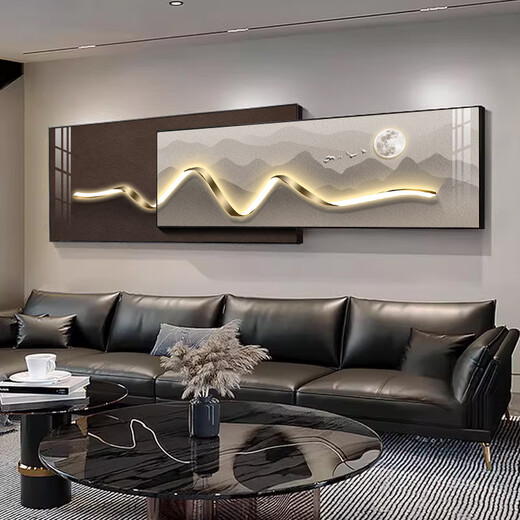 Ruishang Modern Light Luxurious Living Room Decoration Painting Simple and Atmosphere Overlay Painting High-end Abstract Sofa Background Wall Hanging Painting Minimalist Golden Years 58*140+46*140/Suitable for 3m Sofa/Crystalline Porcelain