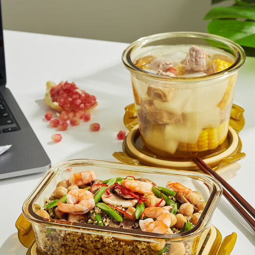 Corning heat-resistant glass lunch box lard can crisper sealed lunch box box can be put into the microwave oven dishwasher 700ml soup box