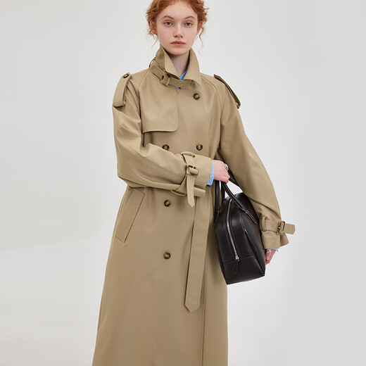 fano studios范洛Fano 2025复古经典双排扣翻领风衣女系带中长款外套 卡其黄 XS