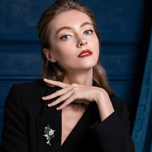 Camaron Brooch Women's High-end Luxurious Temperament Suit Corsage 2025 New Trendy Exquisite and Atmospheric Pin Coat Accessories Dark Blue Brooch + Exquisite Gift Box