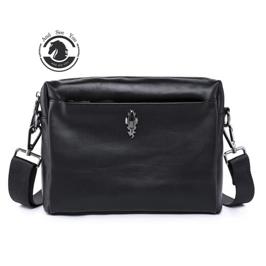 ANDSEEYOU trendy brand shoulder bag new style boutique genuine leather shoulder bag new style fashionable soft leather men's crossbody bag cowhide casual large capacity backpack mobile phone men's bag black